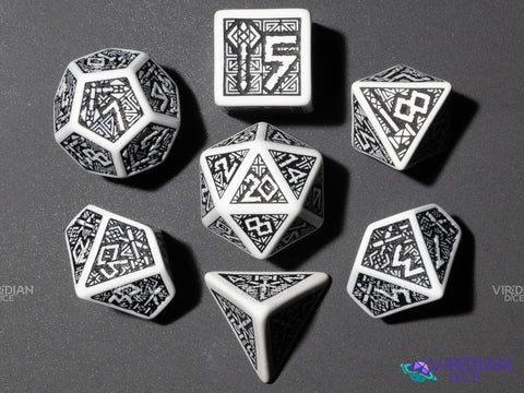 Dwarven (White & Black) | Q Workshop | Acrylic Dice Set (7)