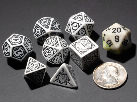 Steampunk Clockwork | White & Black | Q Workshop | Acrylic Dice Set (7)