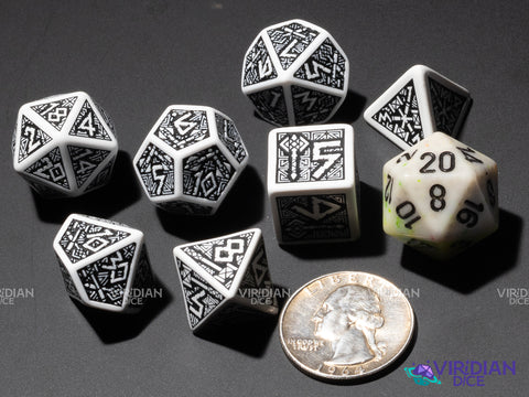 Dwarven (White & Black) | Q Workshop | Acrylic Dice Set (7)