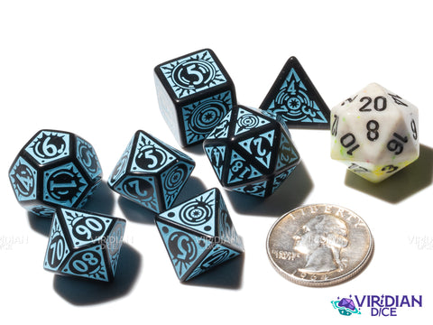 Pathfinder: Iron Gods | Black & Light Blue | Q Workshop | Acrylic Dice Set (7)