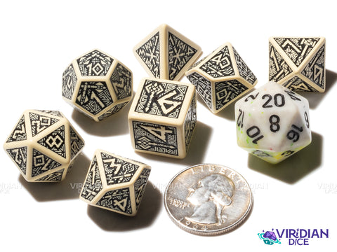 Dwarven (Beige & Black) | Q Workshop Dice Set (7) | Q Workshop