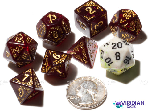 Pathfinder Dice Set: Avistan | Sparkly Maroon Glitter | Acrylic Polyhedral Dice (7)