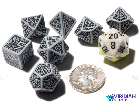 Dwarven (Gray & Black) | Q Workshop Dice Set (7) | Q Workshop