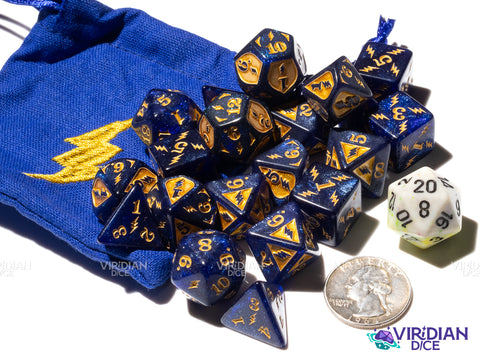 Lightning Damage Set | Spark, Electric, Power, Elemental Wizard | Acrylic Polyhedral Dice (20 + Bag)