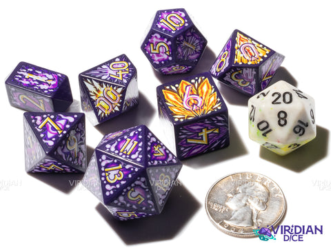 Arcane Assault | Full-Color Full-Print, Magic Missiles, Eldritch Blast Holy, Purple Bolts | Botch | Acrylic Dice Set (7)