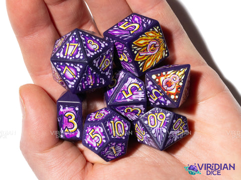 Arcane Assault | Full-Color Full-Print, Magic Missiles, Eldritch Blast Holy, Purple Bolts | Botch | Acrylic Dice Set (7)