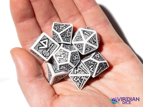 Dwarven (White & Black) | Q Workshop | Acrylic Dice Set (7)