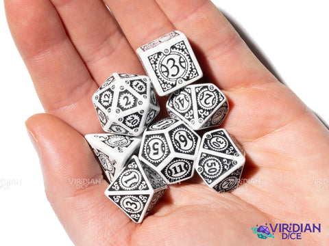 Steampunk Clockwork | White & Black | Q Workshop | Acrylic Dice Set (7)