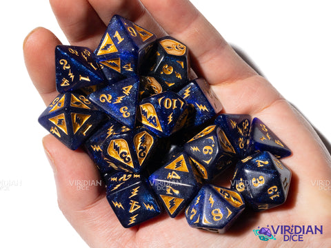 Lightning Damage Set | Spark, Electric, Power, Elemental Wizard | Acrylic Polyhedral Dice (20 + Bag)