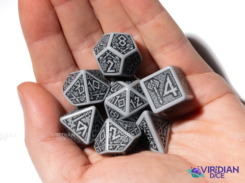 Dwarven (Gray & Black) | Q Workshop Dice Set (7) | Q Workshop