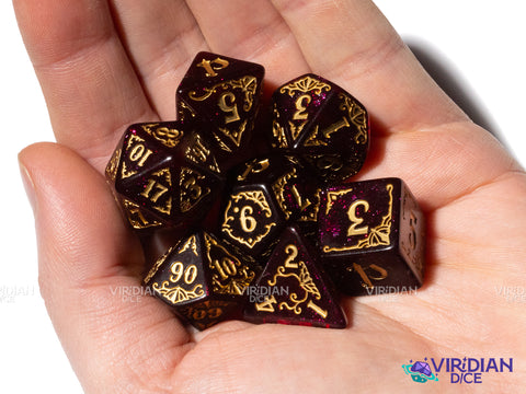 Pathfinder Dice Set: Avistan | Sparkly Maroon Glitter | Acrylic Polyhedral Dice (7)