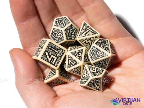 Dwarven (Beige & Black) | Q Workshop Dice Set (7) | Q Workshop
