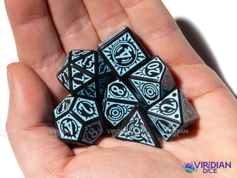Pathfinder: Iron Gods | Black & Light Blue | Q Workshop | Acrylic Dice Set (7)