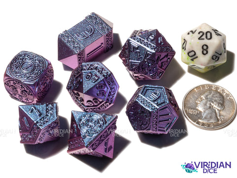 The Oracle | Blue-Purple Color-Change Aztec Ancient Civilization Style | Metal Dice Set (7)