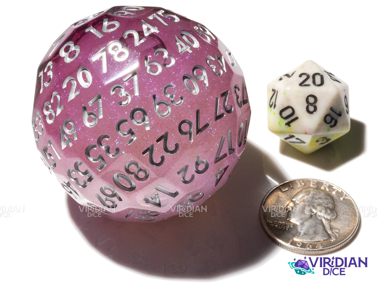 Sangria D100 (Liquid Core) | Purple, Pink, Clear & Translucent, Liquid Core, Sharp-Edged, Faceted | Resin D100 Die (1)