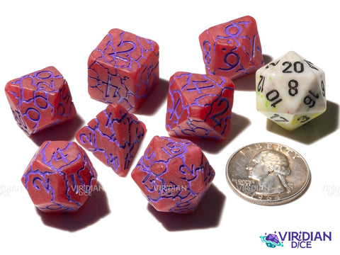 Unlimited (Purple) Power!!! | Purple & Red Lightning Crackle, Semi-Matte | Resin Polyhedral Dice (7)