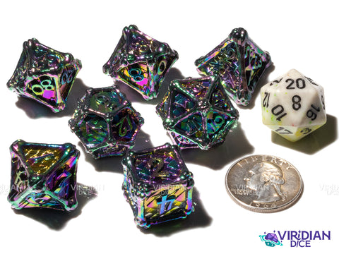 Rainbow Dragon Bones | Iridescent Scales | Metal Polyhedral Dice (7)
