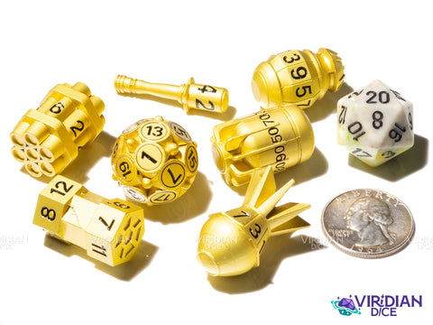 Grenadier (Golden) | TNT, Bombs, Gernades, Missiles | Metal Polyhedral Dice (7)