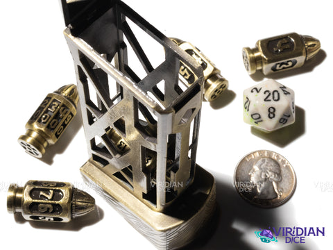Six Shooter (Brushed Bronze) | Six-Shooter Brushed Bronze Round Bullet Ornate Shape | Metal Dice Set (7)