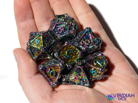 Rainbow Dragon Bones | Iridescent Scales | Metal Polyhedral Dice (7)