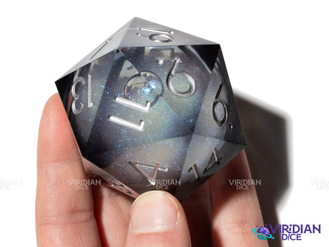 Full Moon Giant D20 (Liquid Core, 50mm) | Black, Clear, Translucent, Silver Ink, Grey-Blue, Sharp-Edged | Giant Resin D20 Die (1)