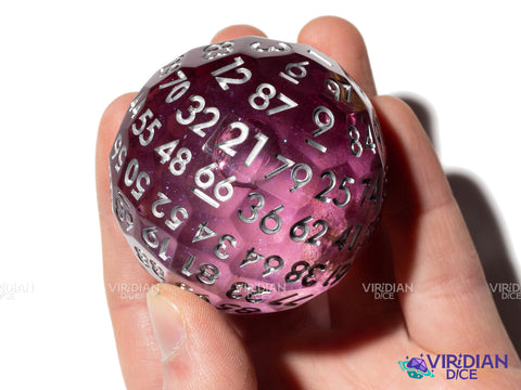 Sangria D100 (Liquid Core) | Purple, Pink, Clear & Translucent, Liquid Core, Sharp-Edged, Faceted | Resin D100 Die (1)