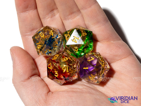Elven Rings of D20 Power (Set of 4) | Lord of the Dice, Multi-Color | Resin Polyhedral Dice (7)
