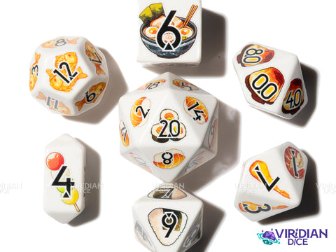 Kawaii Cuisine | Sushi, Ramen, Purin, Japanese Food, Full-Color Full-Print | Botch | Acrylic Dice Set (7)