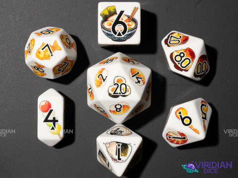 Kawaii Cuisine | Sushi, Ramen, Purin, Japanese Food, Full-Color Full-Print | Botch | Acrylic Dice Set (7)
