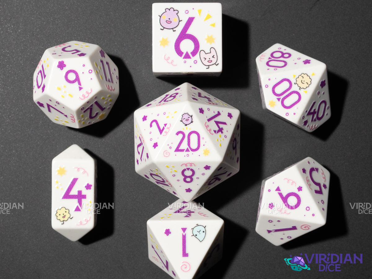 Whimsical Pals | Cartoon Animal Friends, Full-Color Full-Print | Botch | Acrylic Dice Set (7)