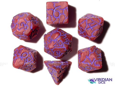 Unlimited (Purple) Power!!! | Purple & Red Lightning Crackle, Semi-Matte | Resin Polyhedral Dice (7)