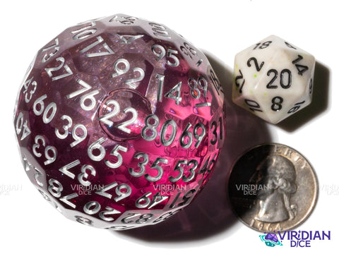 Sangria D100 (Liquid Core) | Purple, Pink, Clear & Translucent, Liquid Core, Sharp-Edged, Faceted | Resin D100 Die (1)
