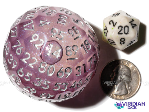 Sangria D100 (Liquid Core) | Purple, Pink, Clear & Translucent, Liquid Core, Sharp-Edged, Faceted | Resin D100 Die (1)