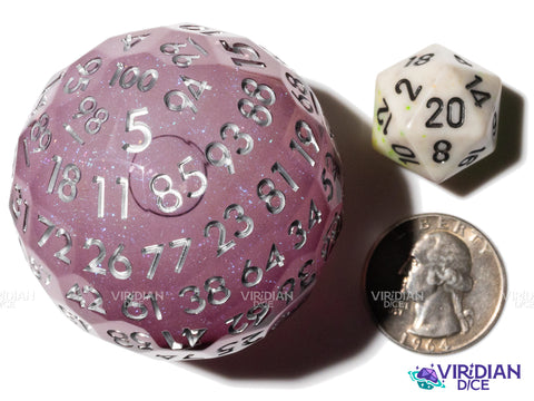 Sangria D100 (Liquid Core) | Purple, Pink, Clear & Translucent, Liquid Core, Sharp-Edged, Faceted | Resin D100 Die (1)