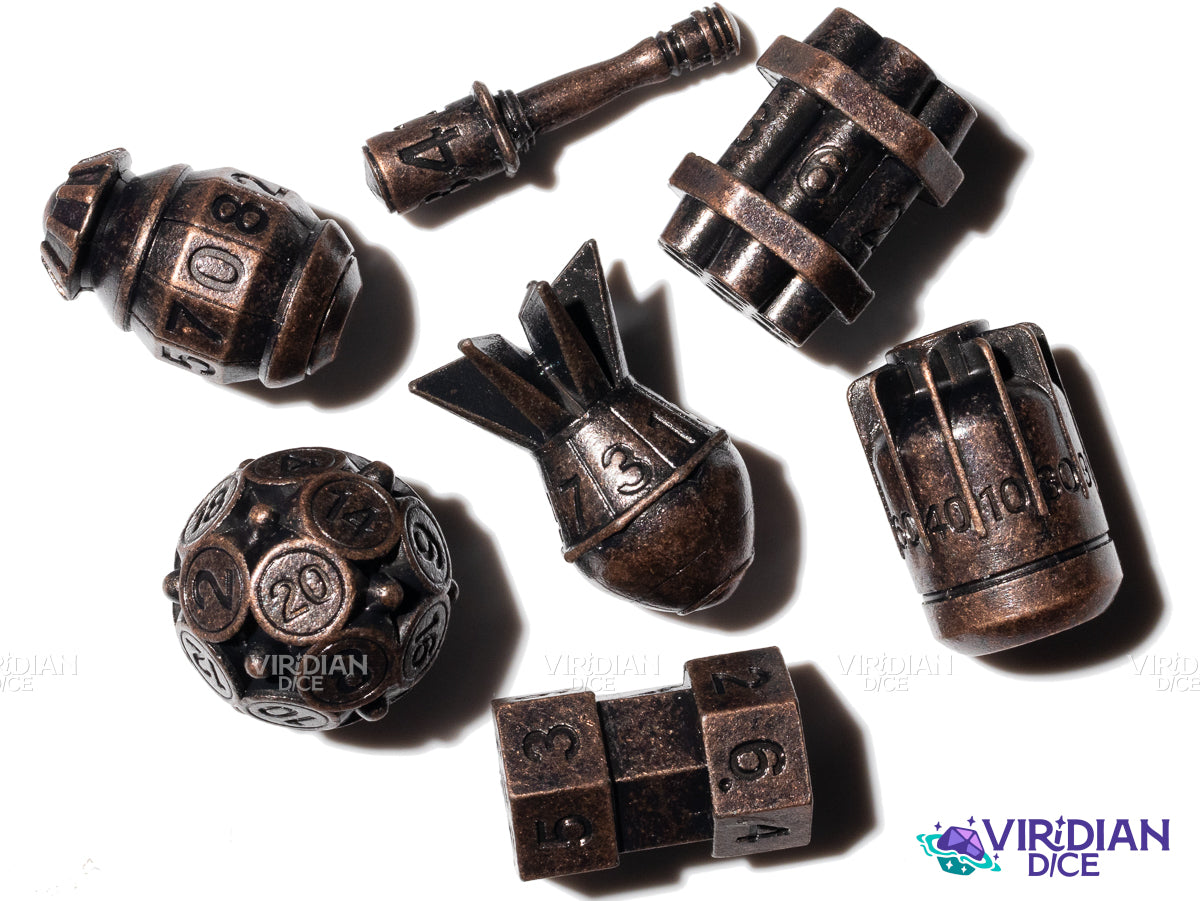 Grenadier (Copper) | TNT, Bombs, Gernades, Missiles | Metal Polyhedral Dice (7)