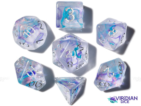 Mountain Storm | Blue & Purple Nebula | Resin Polyhedral Dice (7)