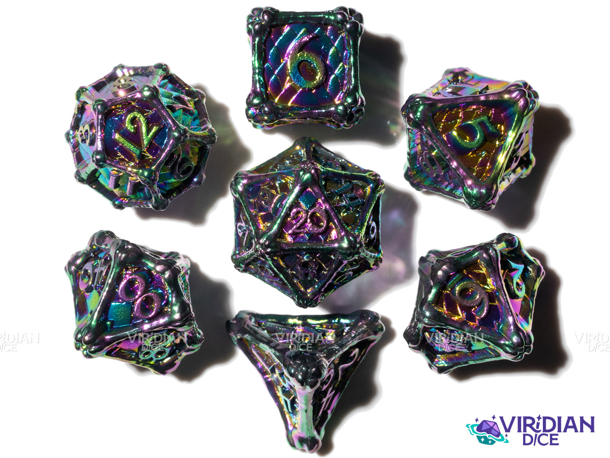 Rainbow Dragon Bones | Iridescent Scales | Metal Polyhedral Dice (7)