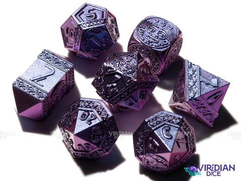 The Oracle | Blue-Purple Color-Change Aztec Ancient Civilization Style | Metal Dice Set (7)