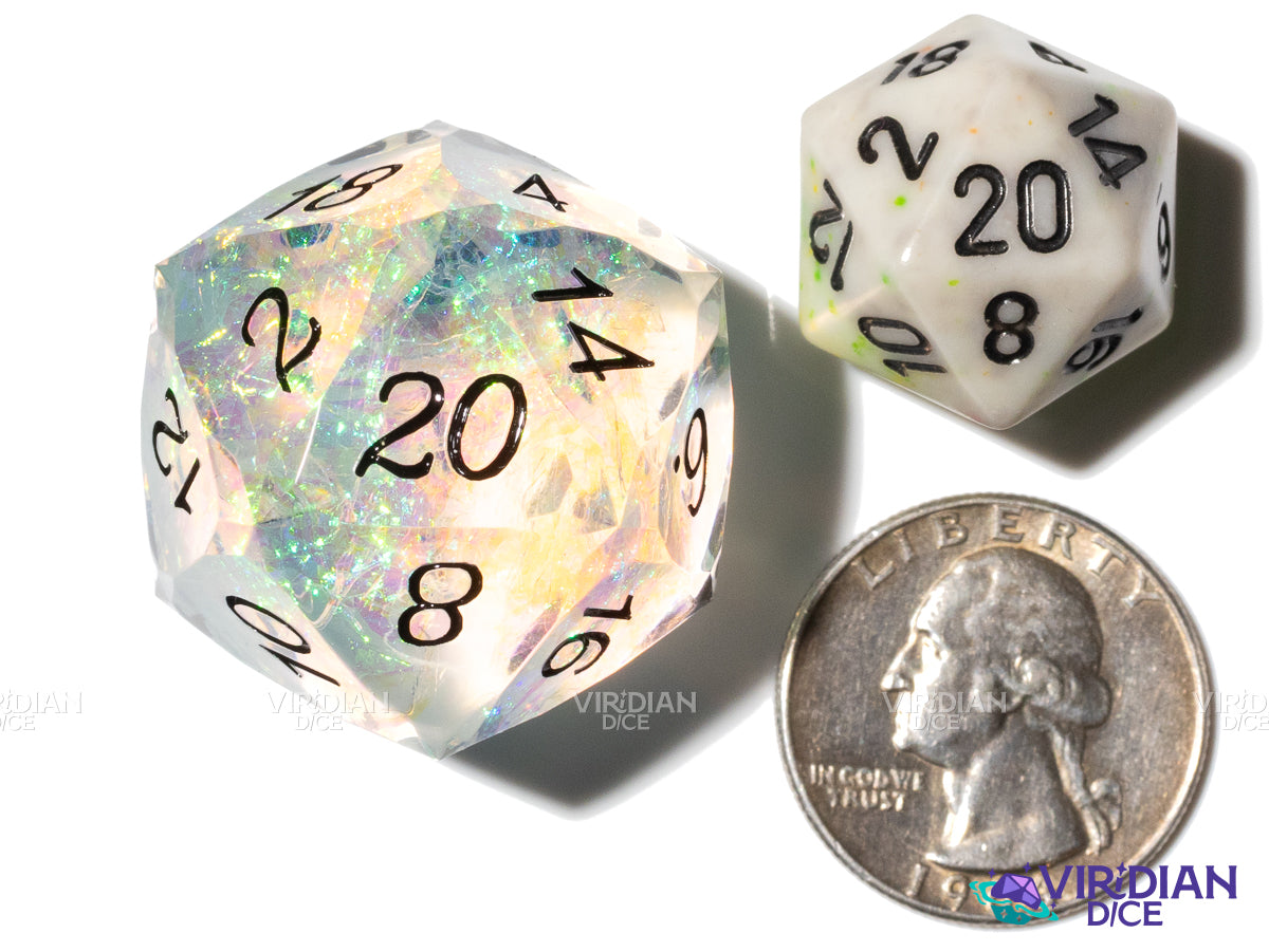 Clear Gemcut D20 | Holographic Film, Translucent, Faceted | Resin Oversized D20 (1)