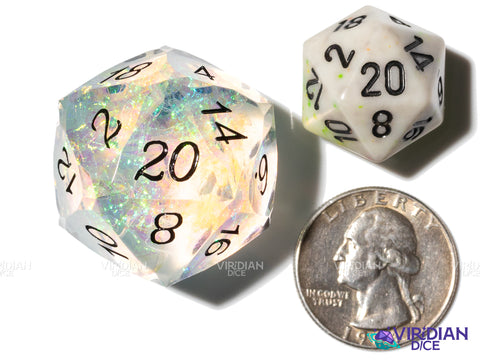 Clear Gemcut D20 | Holographic Film, Translucent, Faceted | Resin Oversized D20 (1)
