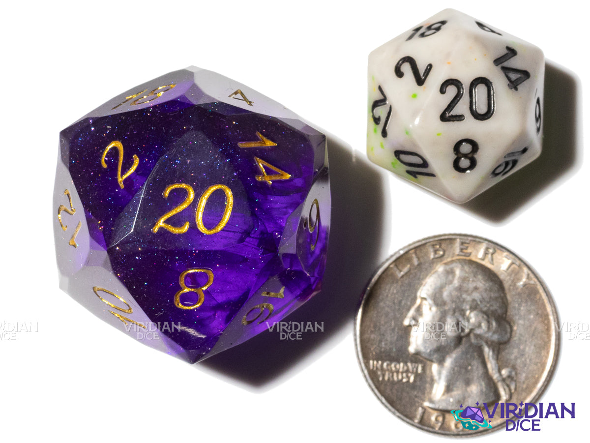 Purple Gemcut D20 | Faceted | Oversized Resin D20 Die(1)