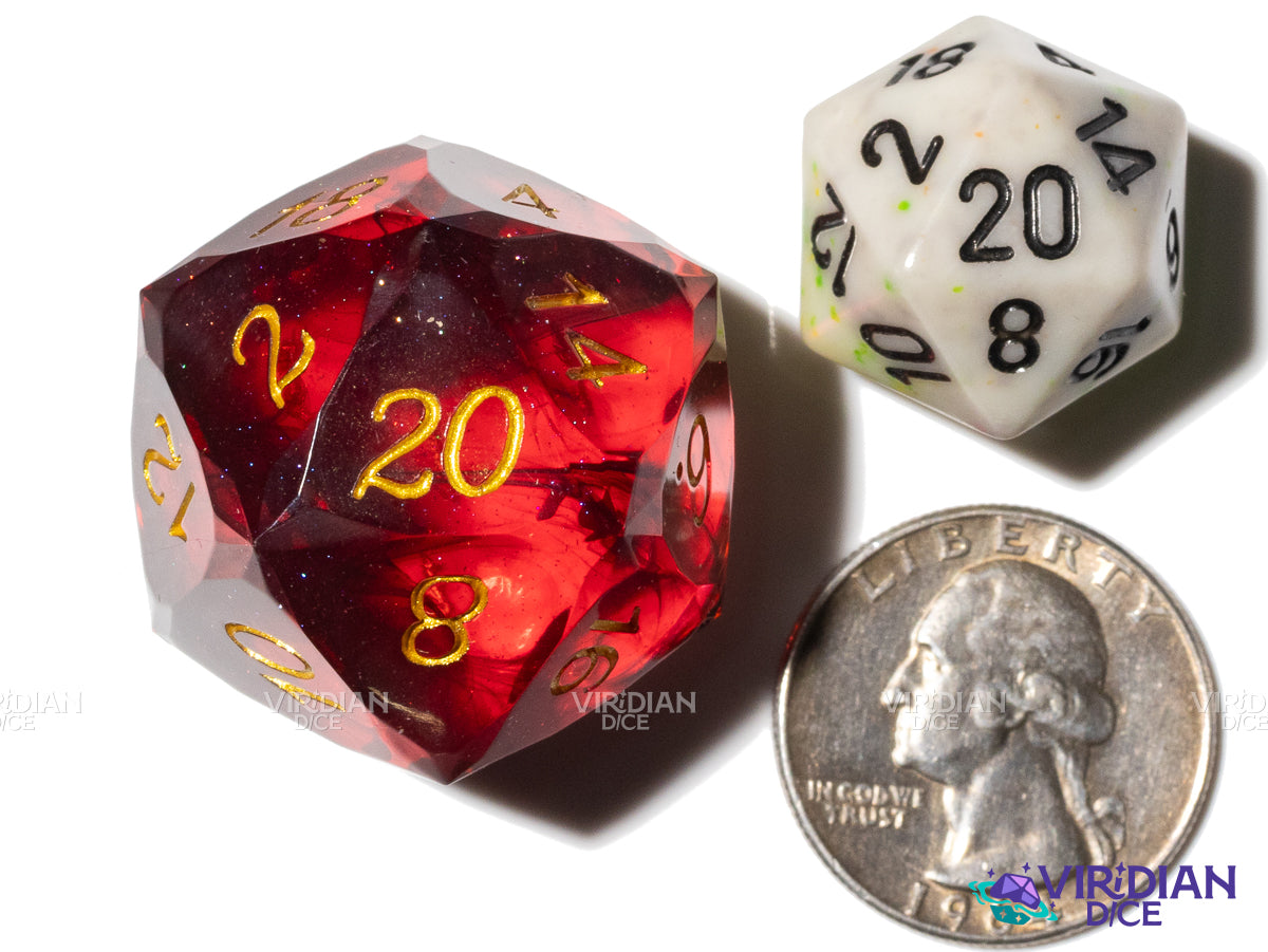 Red Gemcut D20 | Faceted, Dark Red | Oversized Resin D20 Die (1)