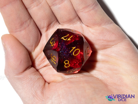 Red Gemcut D20 | Faceted, Dark Red | Oversized Resin D20 Die (1)