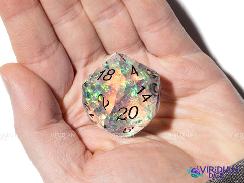 Clear Gemcut D20 | Holographic Film, Translucent, Faceted | Resin Oversized D20 (1)