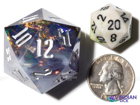 Hurricane (D20) | Dark Blue & White Mist, Silver Ink, Holographic Foil | Resin Giant D20 (1)