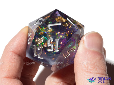 Hurricane (D20) | Dark Blue & White Mist, Silver Ink, Holographic Foil | Resin Giant D20 (1)