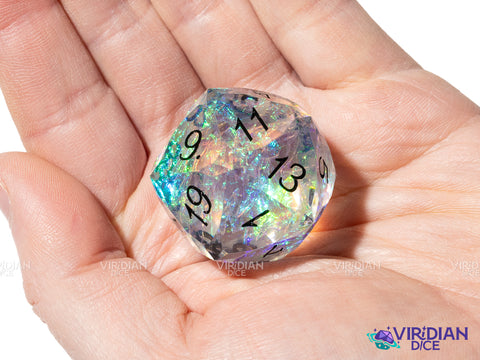 Clear Gemcut D20 | Holographic Film, Translucent, Faceted | Resin Oversized D20 (1)