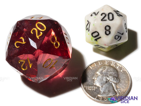Red Gemcut D20 | Faceted, Dark Red | Oversized Resin D20 Die (1)