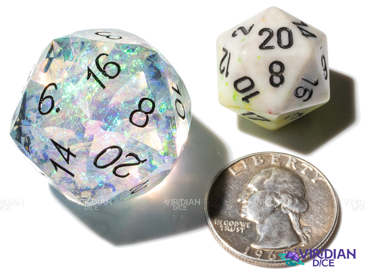Clear Gemcut D20 | Holographic Film, Translucent, Faceted | Resin Oversized D20 (1)