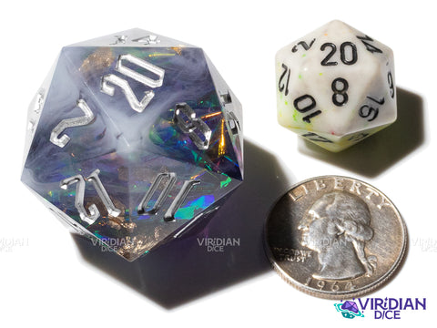 Hurricane (D20) | Dark Blue & White Mist, Silver Ink, Holographic Foil | Resin Giant D20 (1)